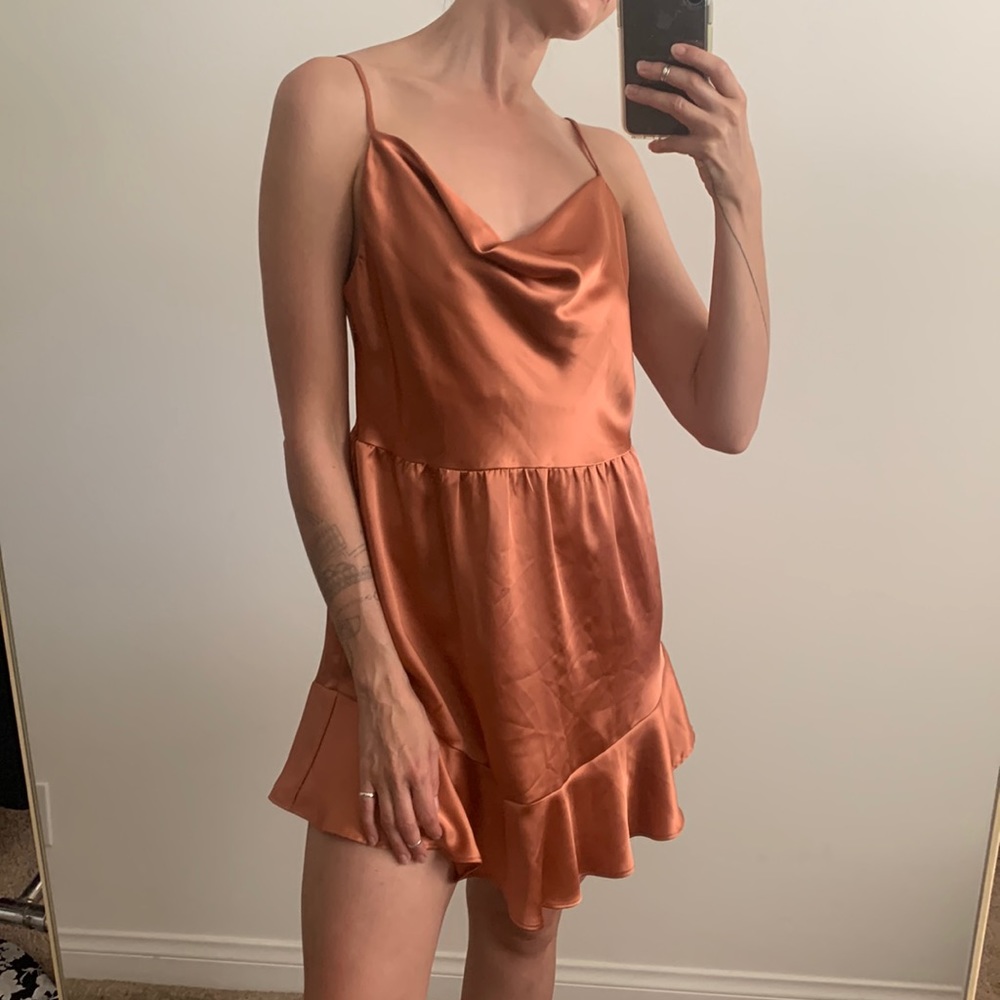 Satin cami dress with ruffle